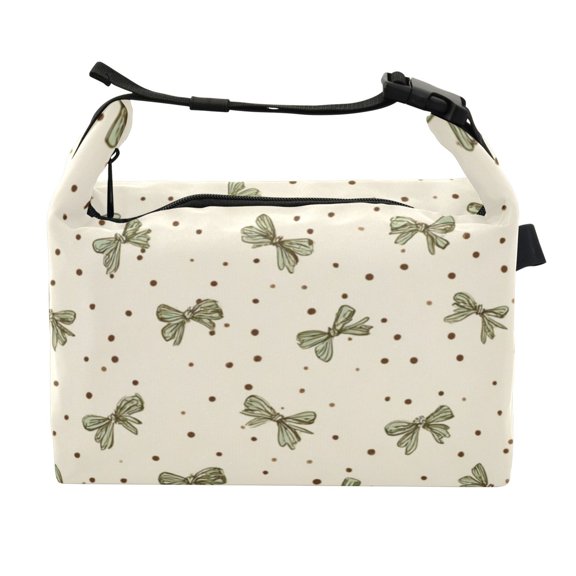 Buckle Handle Insulated Picnic Lunch Bag With Adjustable Strap 7L Capacity Small Green Bows