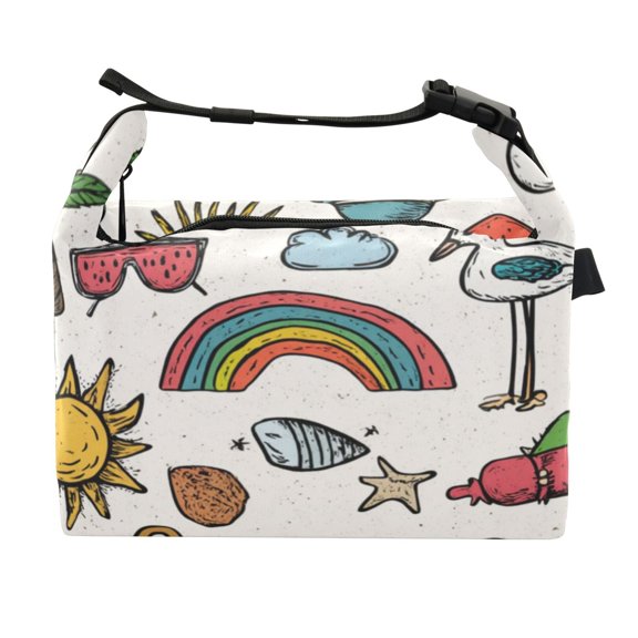Buckle Handle Insulated Picnic Lunch Bag With Adjustable Strap 7L Capacity Summer Elements Icons