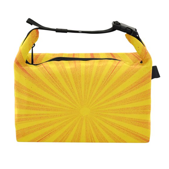 Buckle Handle Insulated Picnic Lunch Bag With Adjustable Strap 7L Capacity Yellow and Orange Background