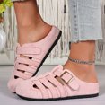 thumbnail image 1 of Buckle Strap Slide Sandals, Women's Cork Footbed Clogs Mules, Vintage Suede Leather Closed Toe Slide Sandals, Adjustable Buckle Slip-On Slippers for Summer Outdoor Indoor, Pink US-7/EU-39, 1 of 7