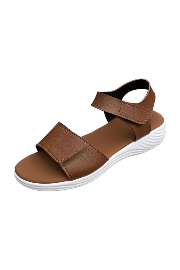 Buckle Strap Wedge Sandals For Women Soft Sole Design Comfort Footbed Casual For Indoor Outdoor Wear Us Size 6.5 Coffee
