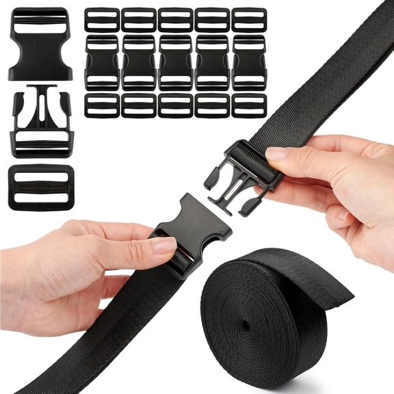 Buckle Straps Set - 6 Yards Nylon Webbing, 6 PCS Dual Side Release Buckles, 12 PCS Tri-Glide Sliders, Heavy Duty Dual Adjustable No Sewing Kit
