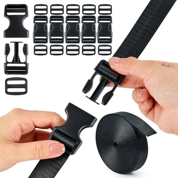 Buckle Straps Set - 6 Yards Nylon Webbing, 6 PCS Dual Side Release Buckles, 12 PCS Tri-Glide Sliders, Heavy Duty Dual Adjustable No Sewing Kit