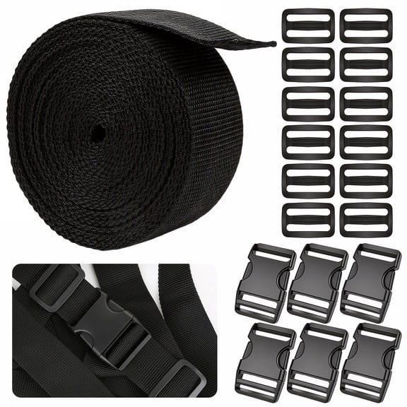 Buckle Straps with Clips 19pcs Kit - 6 Yards Thick 1.5 Inch Nylon Webbing 6 Buckles 12 Tri-Glide Clips for Outdoor Equipment Climbing Webbing Project