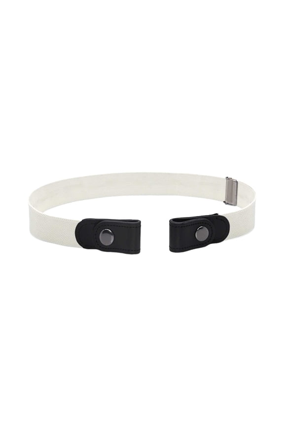 No Buckle Stretch No Show Belt for Men 1.38 Inches Wide, Buckless Invisible Elastic Belt for Jeans Pants Elastic Stretch Adjustable Belt Loop White One Size