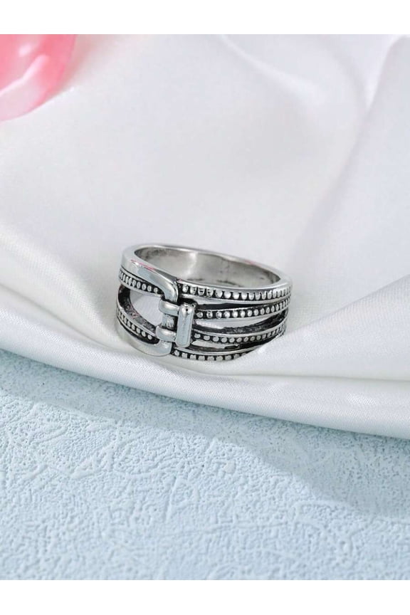 Buckle-Style Geometric Silvertone Ring In Color 6, Womens Everyday Fashion Accessory