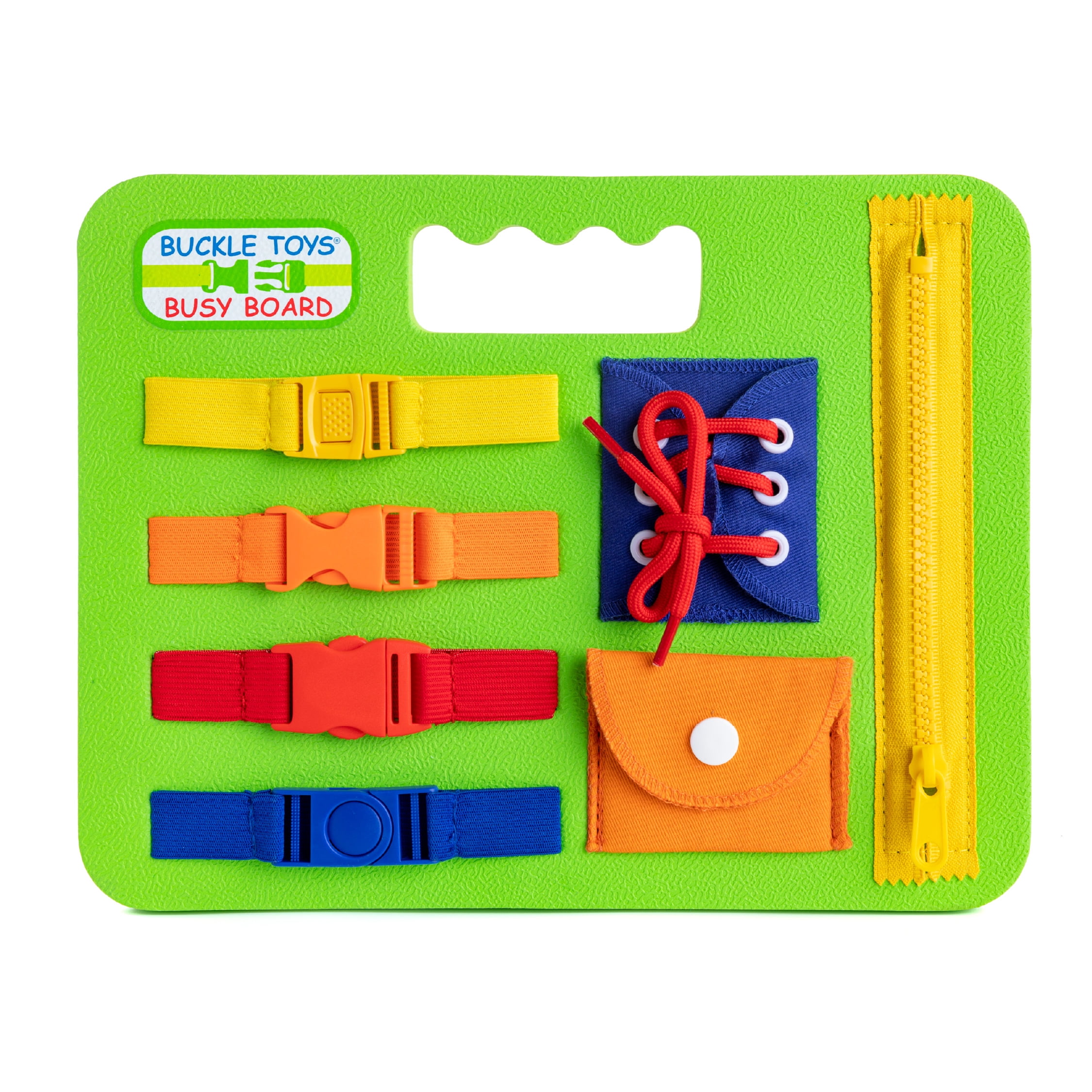 Buckle Toy Busy Board - Learn to Snap, Zip, Tie Shoe Laces and Buckle