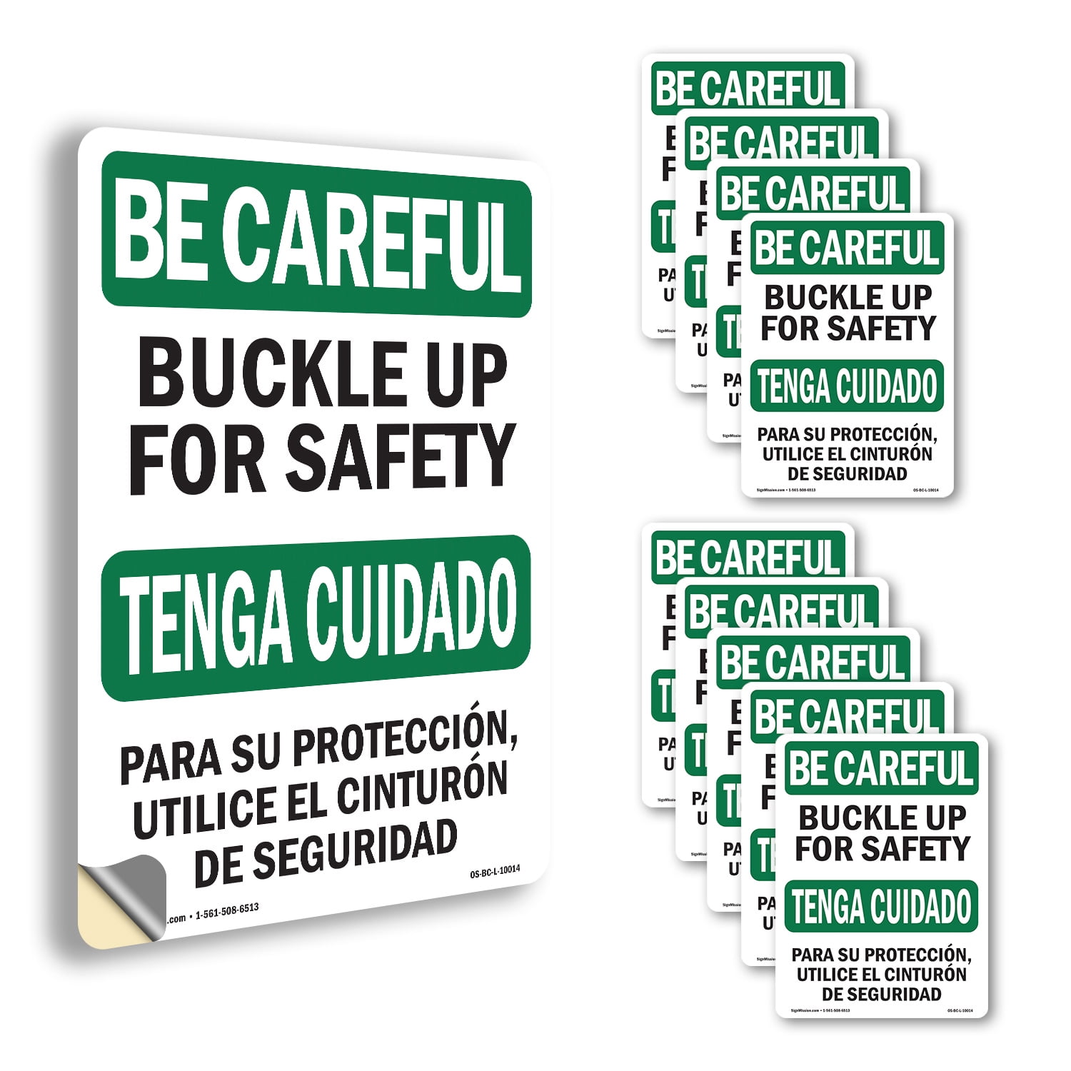 Buckle Up For Safety Bilingual OSHA Be Careful Vinyl Decal Label 10 ...