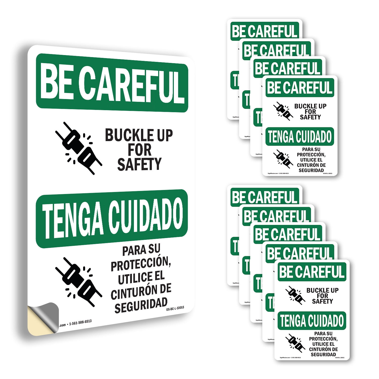 Buckle Up For Safety Bilingual OSHA Be Careful Vinyl Decal Label 10 ...