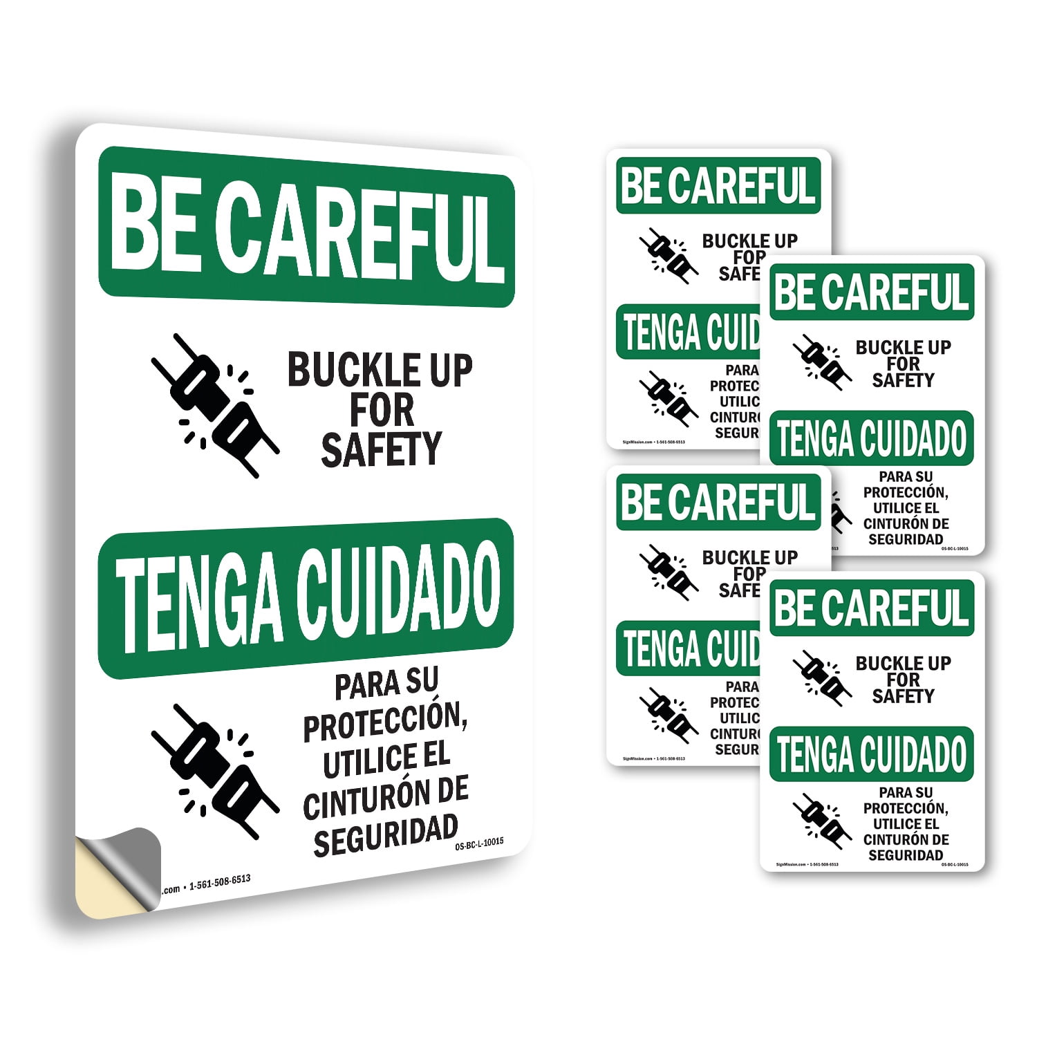 Buckle Up For Safety Bilingual OSHA Be Careful Vinyl Decal Label 5 Inch ...
