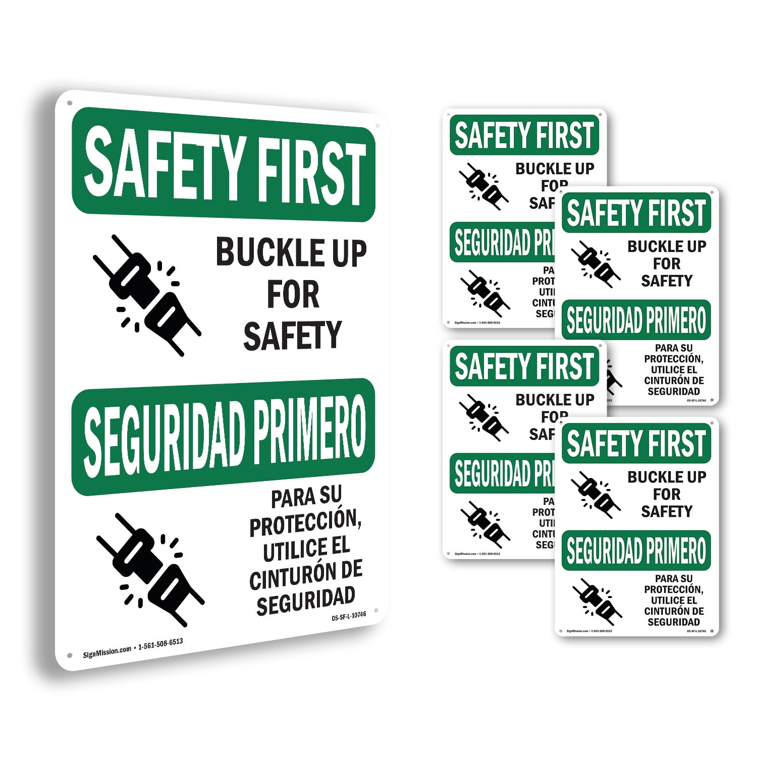 Buckle Up For Safety Bilingual OSHA SAFETY FIRST Aluminum Sign 14 Inch ...