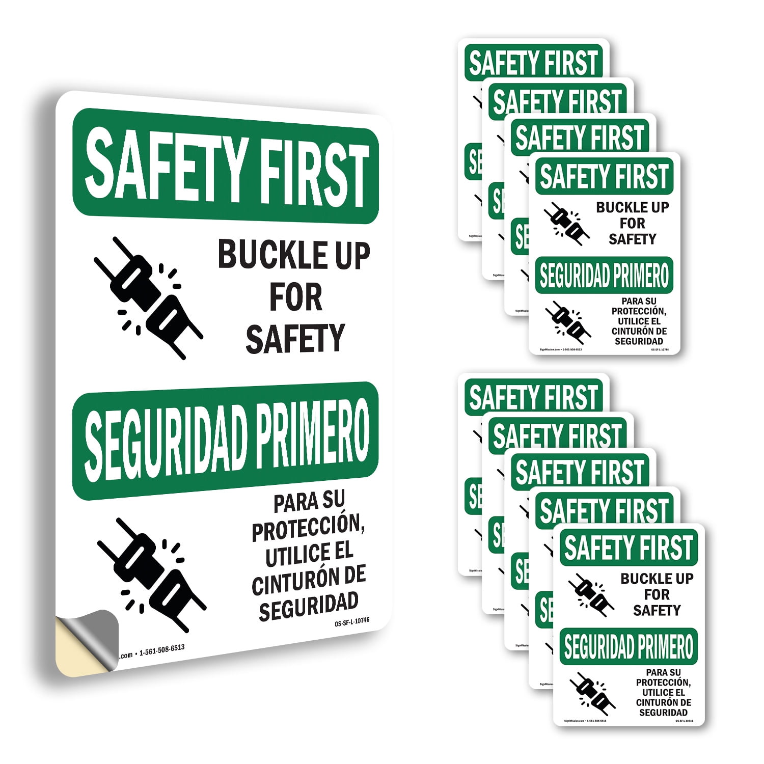 Buckle Up For Safety Bilingual OSHA SAFETY FIRST Vinyl Decal Label 24 ...