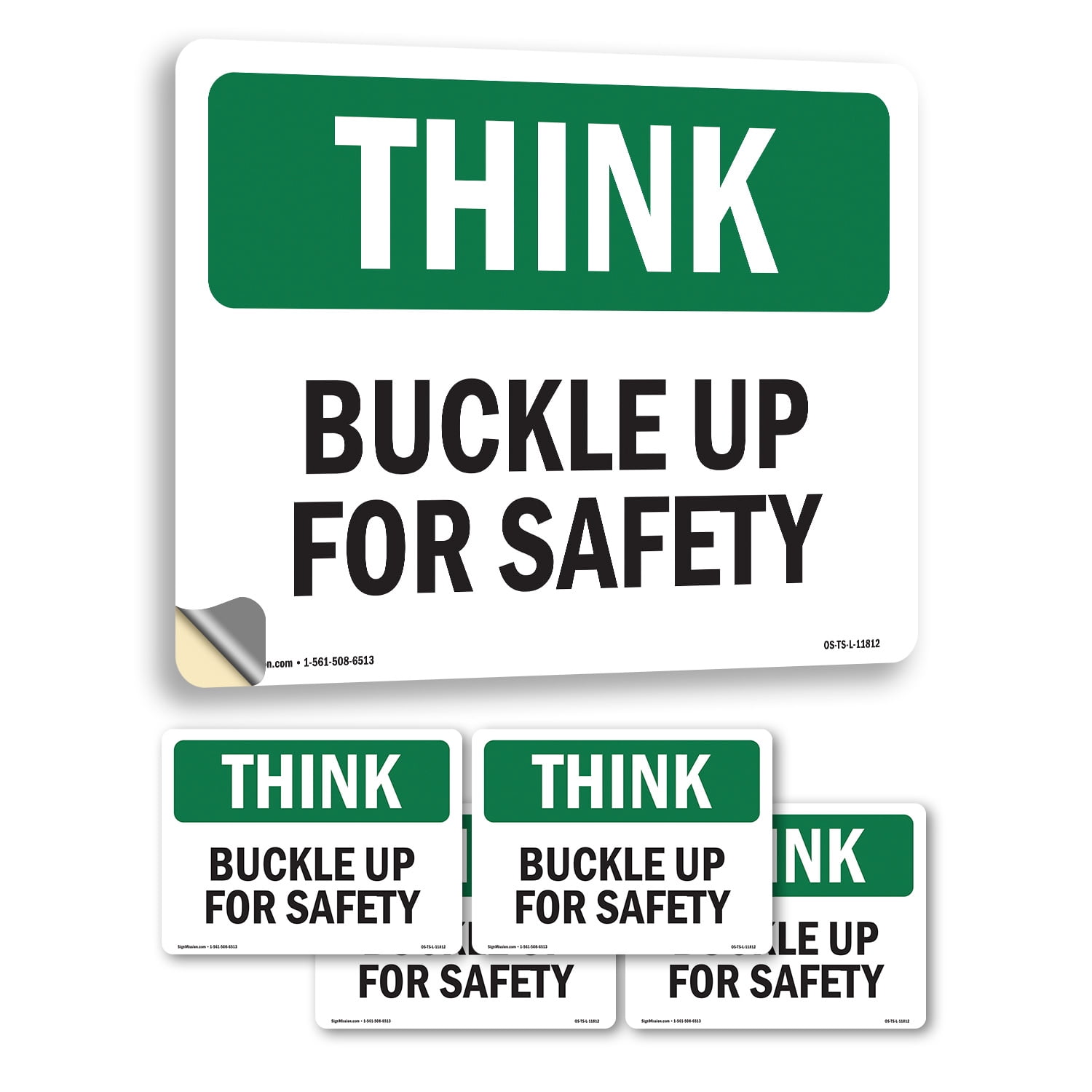 Buckle Up For Safety OSHA Think Vinyl Decal Label 24 Inch x 18 Inch - 5 ...