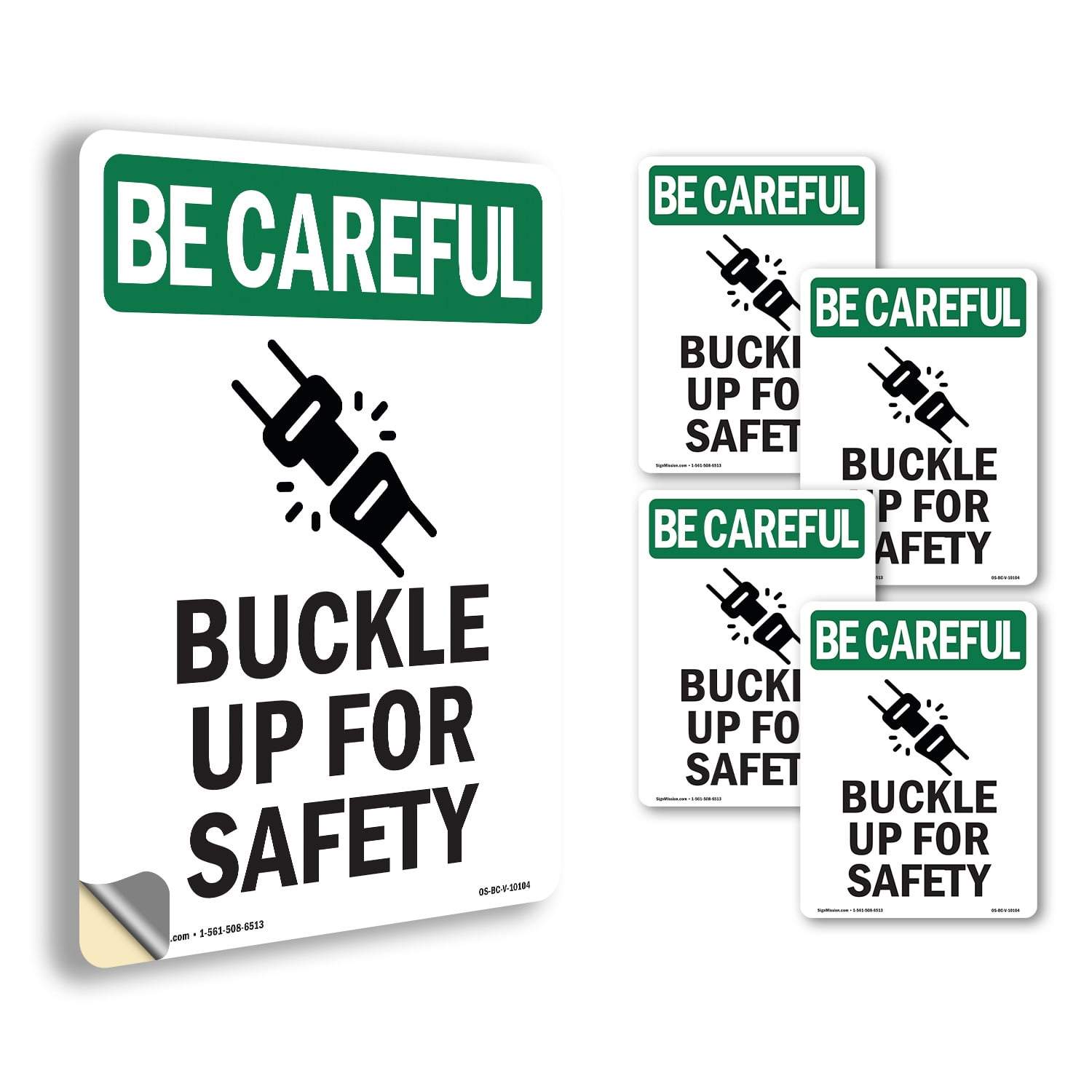 Buckle Up For Safety With Symbol OSHA Be Careful Vinyl Decal Label 10 ...