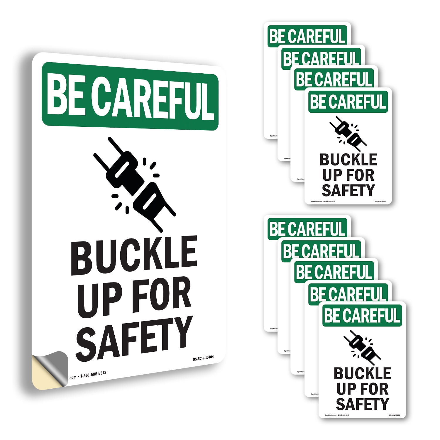 Buckle Up For Safety With Symbol OSHA Be Careful Vinyl Decal Label 24 ...