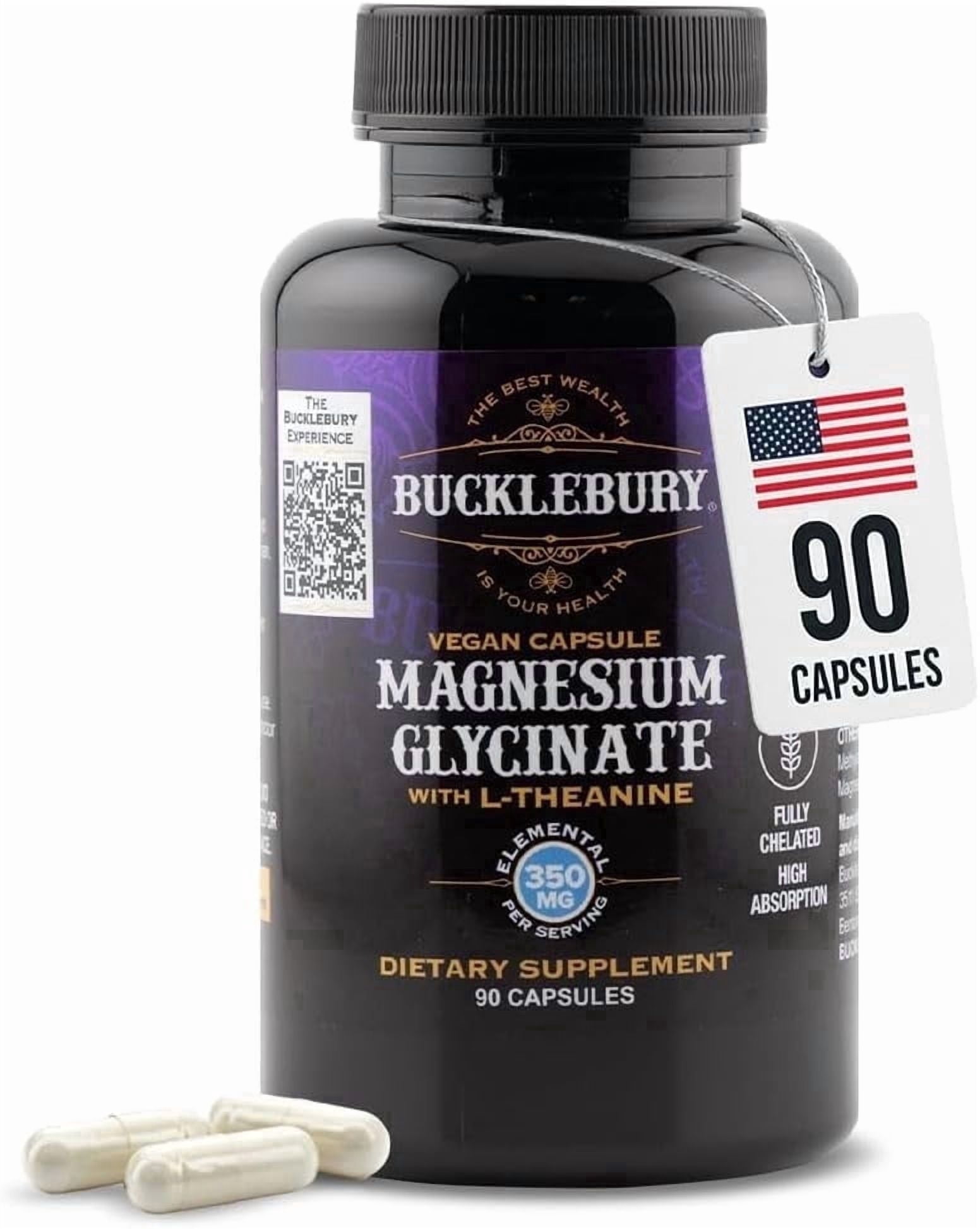 Bucklebury Magnesium Glycinate with L-Theanine Capsules Support Sleep, Bone, and Muscle - 90 Vegan Capsules