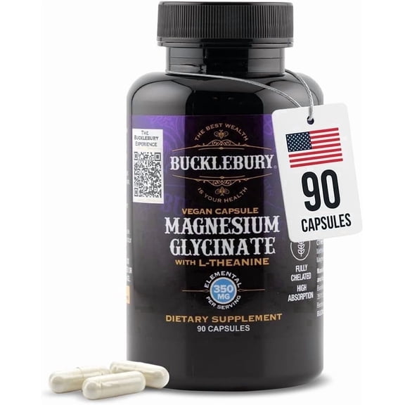 Bucklebury Magnesium Glycinate with L-Theanine Capsules Support Sleep, Bone, and Muscle - 90 Vegan Capsules