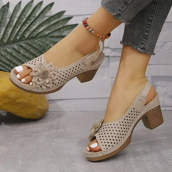 Buckled Square Heel Sandals for Women,Dressy Peep Toe Slingback Low Heeled Wedge Shoes Dress Sandals Heel Sandals For Women 2025