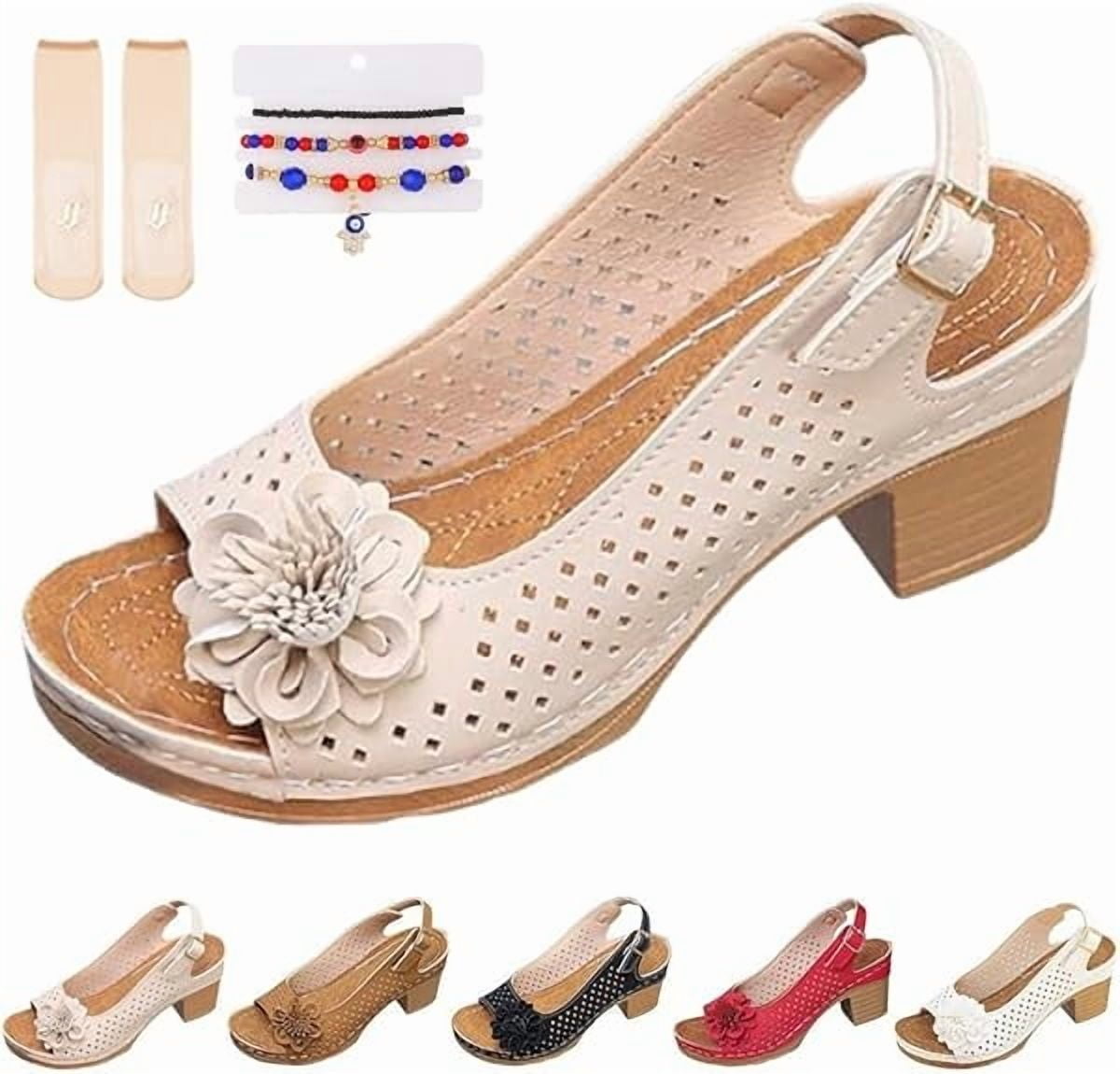 えみ forever Link Women's Shoes Low Wedge Heel Peep Toe, Medium