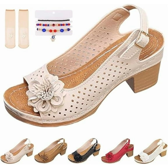 Buckled Square Heel Sandals for Women Dressy, Womens Low Slingback Peep Toe Chunky Heeled Dress Sandals Wedge Shoes(Beige,11)
