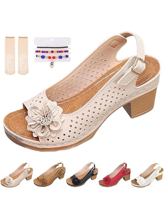Buckled Square Heel Sandals for Women Dressy, Womens Low Slingback Peep Toe Chunky Heeled Dress Sandals Wedge Shoes(Beige,8.5)