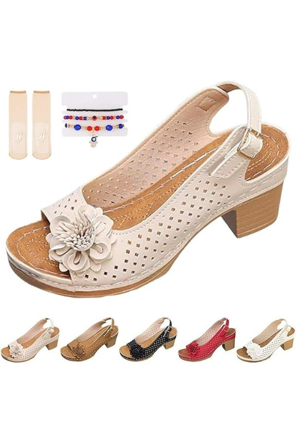 Buckled Square Heel Sandals for Women Dressy, Womens Low Slingback Peep Toe Chunky Heeled Dress Sandals Wedge Shoes(Beige,9)