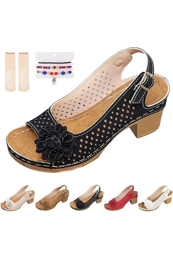 Buckled Square Heel Sandals for Women Dressy, Womens Low Slingback Peep Toe Chunky Heeled Dress Sandals Wedge Shoes(Black,11)