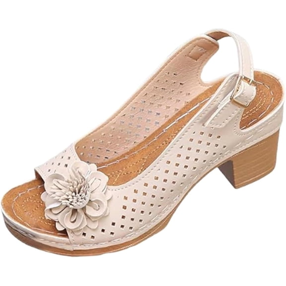 Buckled Square Heel Sandals for Women Dressy, Womens Peep Toe Slingback Low Chunky Heeled Dress Sandals Wedge Shoes
