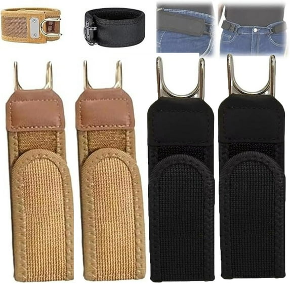 Buckleless Belt Hook, 2Pcs Metal Hook Elastic Belt, No Buckle Belts for Men Metal Hook Elastic Belt, Unisex Buckle-Less Invisible Waist Belts for Work & Edc,4PCS