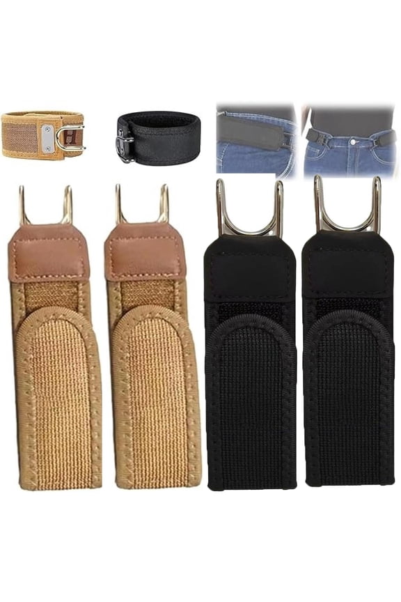 Buckleless Belt Hook, 2Pcs Metal Hook Elastic Belt, No Buckle Belts for Men Metal Hook Elastic Belt, Unisex Buckle-Less Invisible Waist Belts for Work & Edc,4PCS