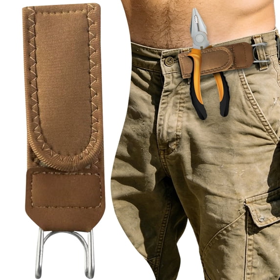 Buckleless Belt Hook, Elastic Belt with Stainless Steel Buckle, Stretchable Polyester Waist Strap for Hiking and Active Training, Buckleless Belt Loop for Men, Brown