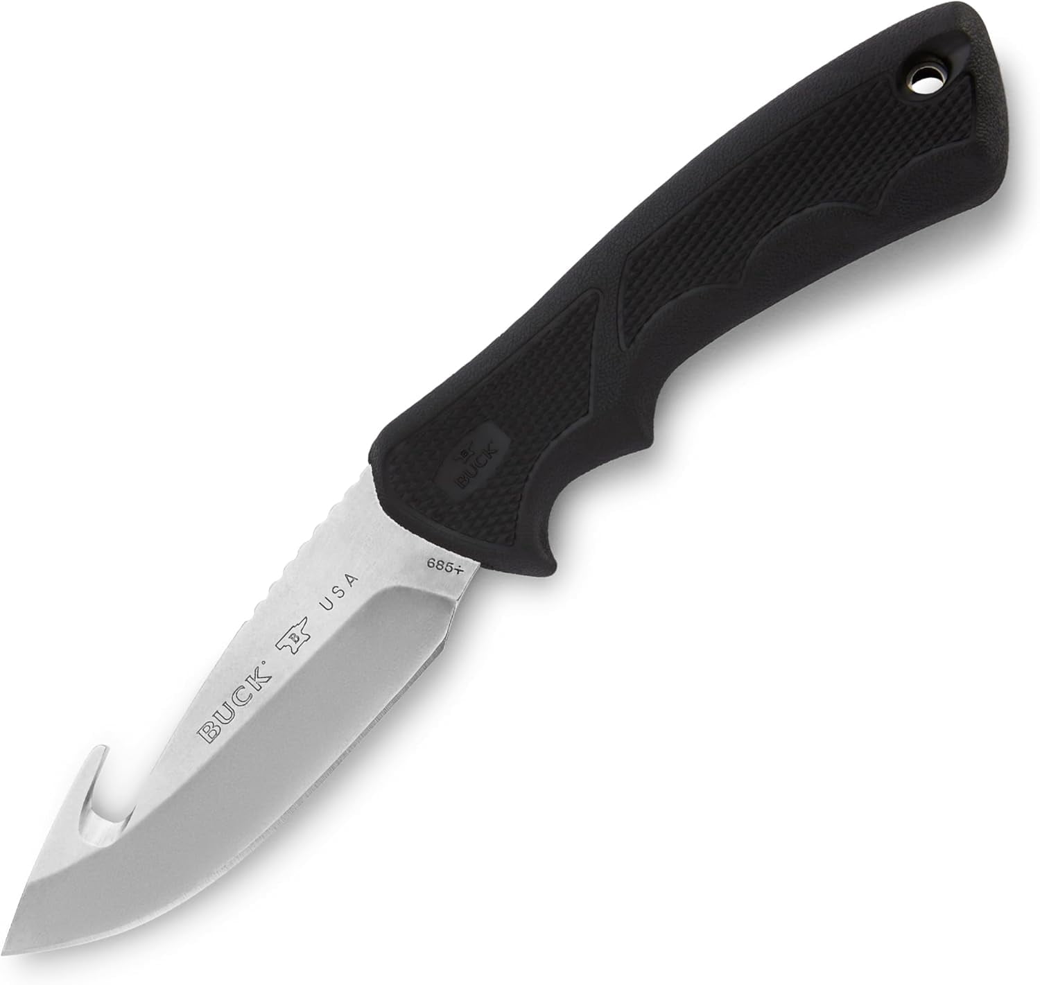 Buck Knives 685 Large BuckLite Max II Guthook Hunting Knife, 4" Fixed Blade, Rubber Handle, 4.7 oz