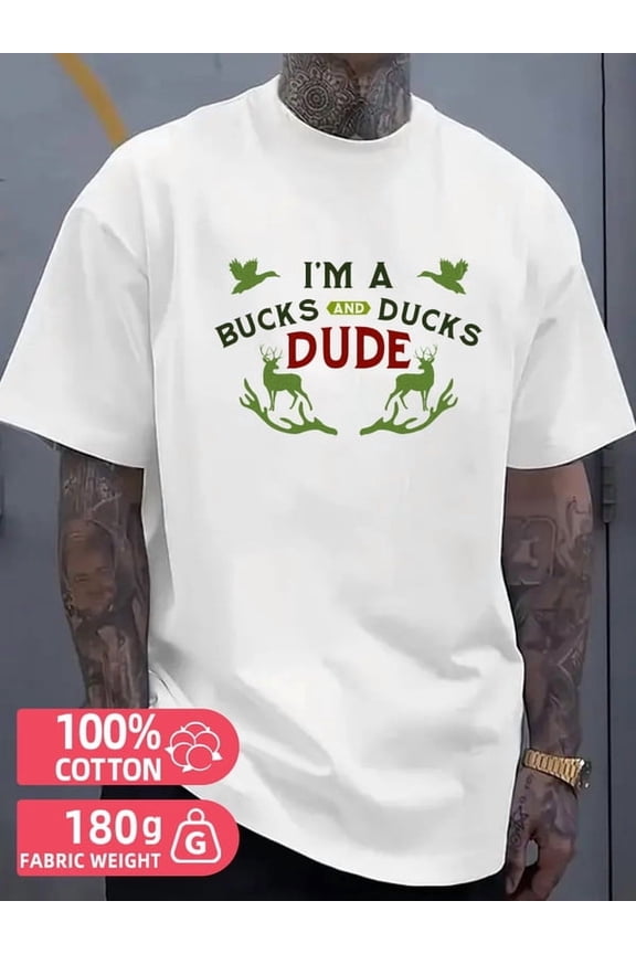 Bucks & Ducks Dude men's white 180G 100% Cotton Daytime and weekend wear Classic Unisex Shirt Graphic tshirts Fashion Unisex Shirt Short Sleeve tshirts