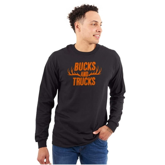 Bucks and Trucks Deer Hunting Antlers Long Sleeve TShirt Men Women Brisco Brands M