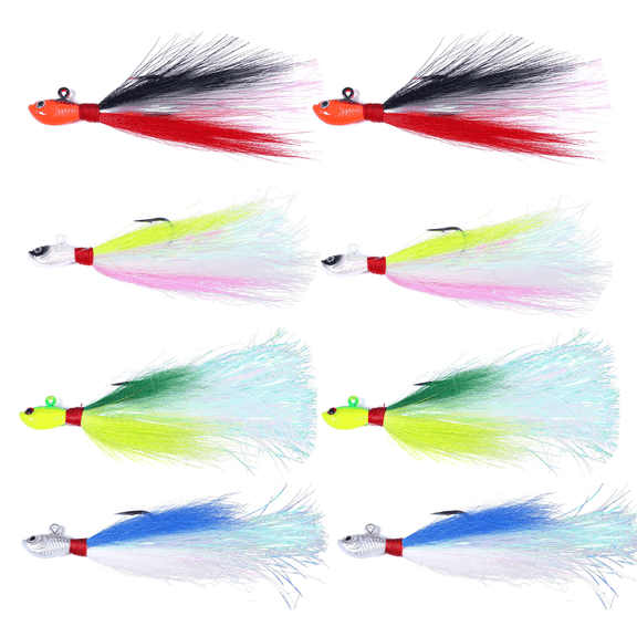 Bucktail Jig, Hair Jig, 8 Set of Pack Saltwater and Freshwater Baits, Hard Baits for Bass Flounder Striper Bluefish Halibut Redfish 1/2oz(Mixed)