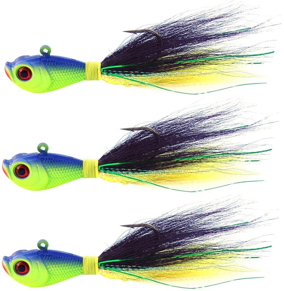 Bucktail Jig Saltwater Fishing Lure 1oz3pcs Jig Head Fluke Lures for
