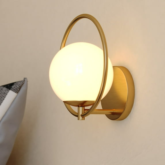 Bucktown 1 Light Gold Brass Mid-Century Modern Wall Sconce White Globe Glass