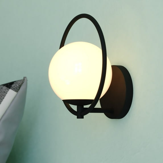 Bucktown 1 Light Matte Black Mid-Century Modern Wall Sconce White Globe Glass