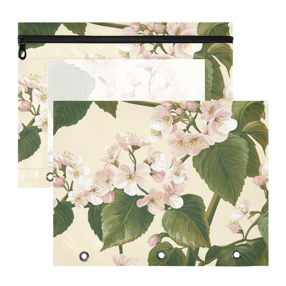 Buckwheat Flowers Leaves 3-Ring Binder Pouches A4 Size Zipper Pocket File Storage 2 Packs