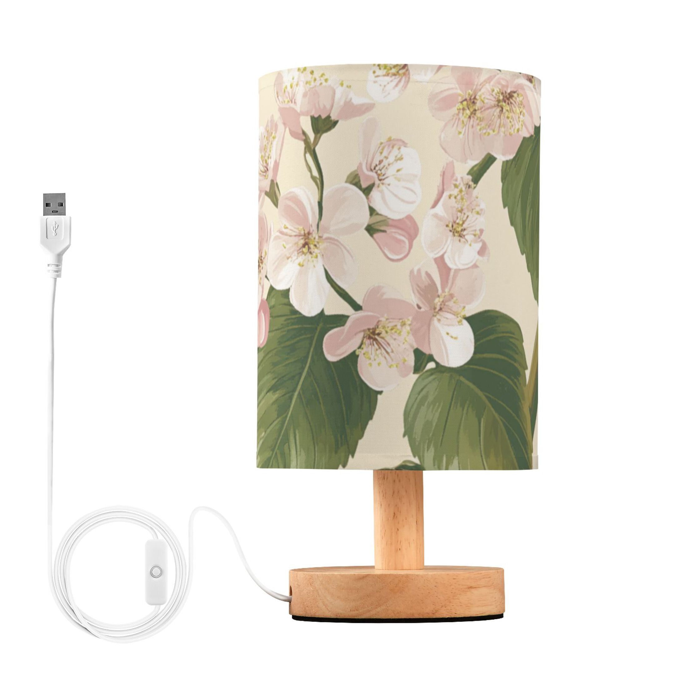 Buckwheat Flowers Leaves Table Lamp with USB Port LED Warm Light Lamp ...