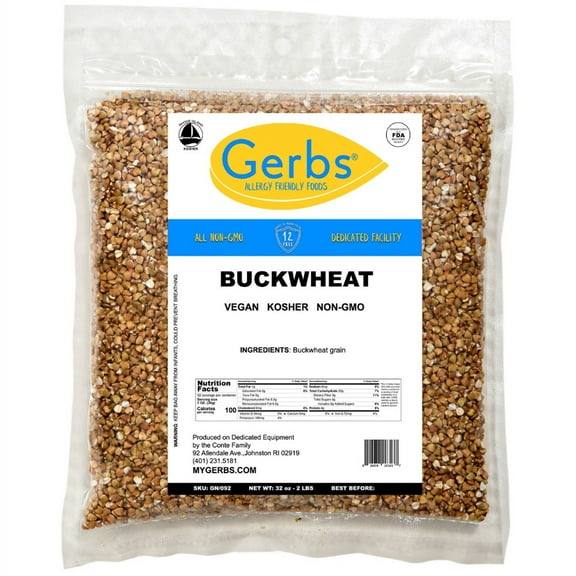 Buckwheat Grain by Gerbs - 2 LBS - Top 14 Food Allergen Free & NON GMO - Vegan & Kosher