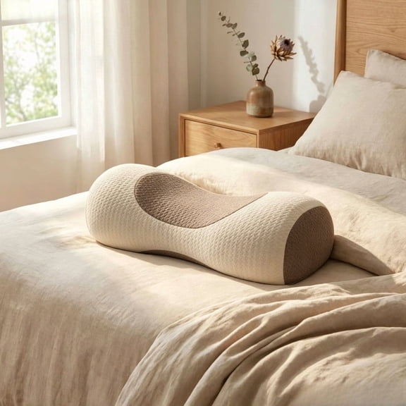 Buckwheat Hull Neck Support Pillow • Cervical Traction Curved Design • Ergonomic Zoned Support Relieves Neck Tension • Adjustable Height for Multiple Sleep Positions