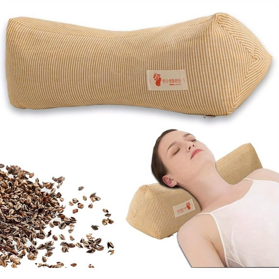 Buckwheat Pillow for Neck & Cervical Support - Ergonomic EVA Pillow for Back & Side Sleepers, Medium Firmness, Yellow, Back Rest Pillow, Comfortable Sleep Aid