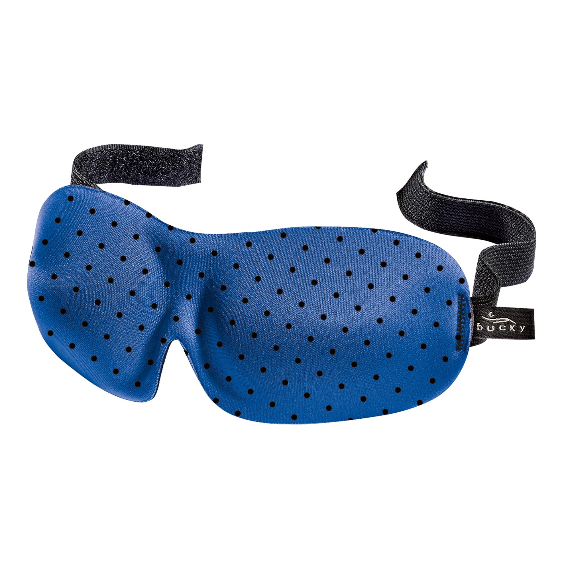 Contemporary Home Living 9.5" Blue and Black Polka Dot Adjustable Polyester Sleeping Eye Mask