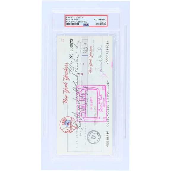 Bucky Dent New York Yankees Autographed Check from December 15, 1977 - PSA 84845897 - Fanatics Authentic Certified