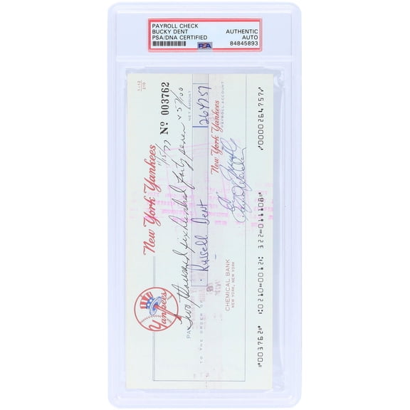 Bucky Dent New York Yankees Autographed Check from November 15, 1977 - PSA 84845893 - Fanatics Authentic Certified
