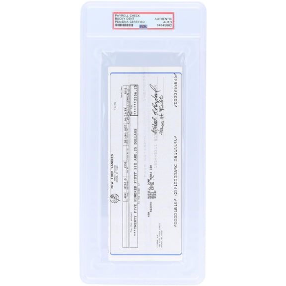 Bucky Dent New York Yankees Autographed Check from October 31, 1989 - PSA 84845882 - Fanatics Authentic Certified