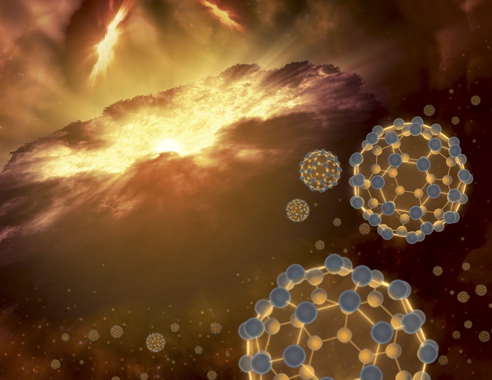 Buckyballs floating in interstellar space near a region of current star-formation Canvas Art - Stocktrek Images (32 x 25)