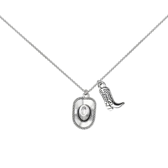 Bucolic Cowboy Boot Hat Alloy Pendant Necklace Unique Women Jewelry Accessory