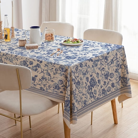 Bucolic Rectangle Table cloth 60 x 102 Inch Soft and Smooth Fabric Tablecloth Washable Cover Dust and Wrinkle Resistant for Dining Room, Picnic, Indoor and Outdoor Dining, Floral (Light Blue)
